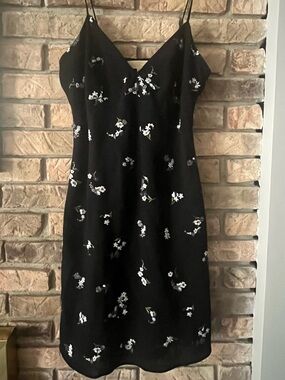 Michael Kors Black Floral Midi Slip Dress | 90s Vibe 🖤 | Like-New Condition